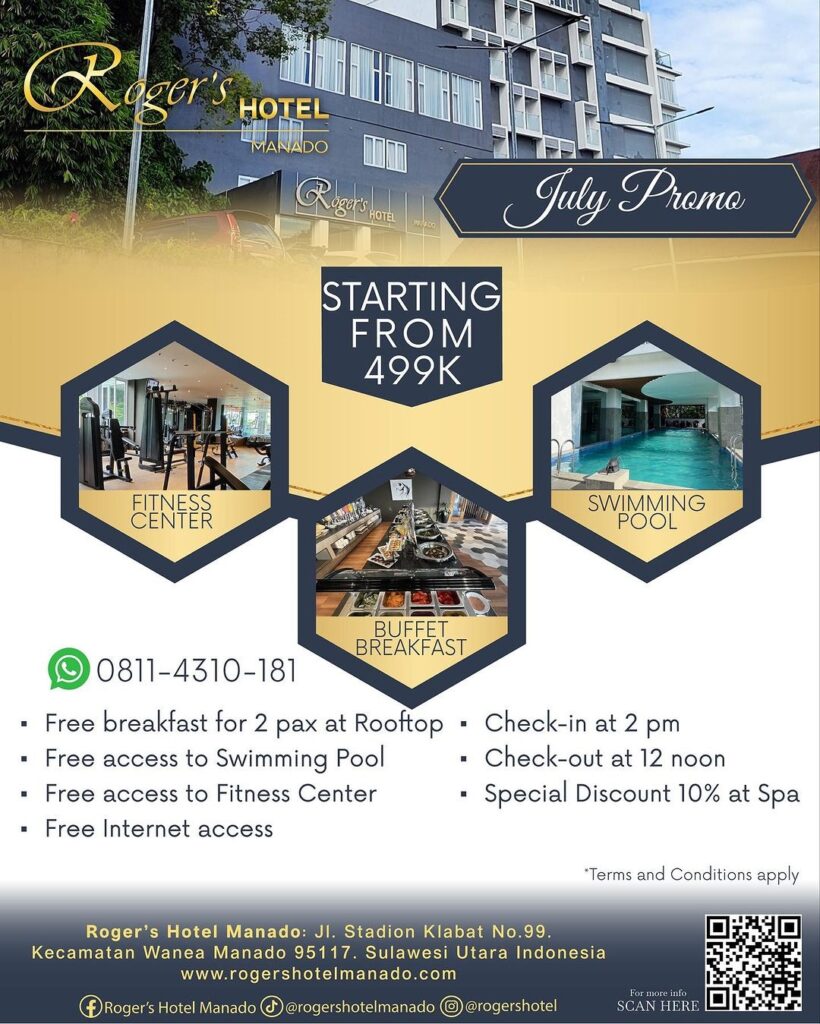 Rogers Hotel Manado Special Offers july promo offers package rooms fitness restaurant swimming pool promo bulan juli roger's hotel